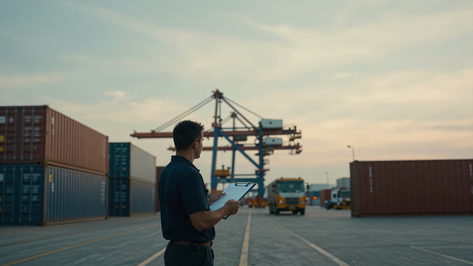 Puerto de contenedores al amanecer, como ejemplo de supervisión de carga internacional