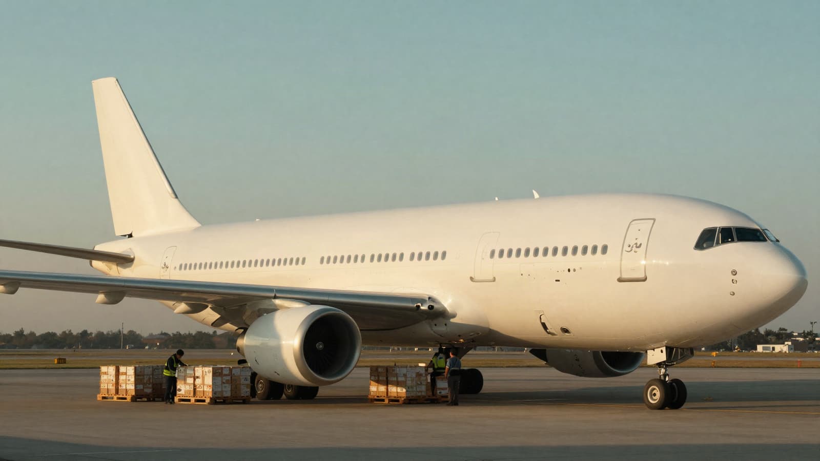 Avión de carga siendo cargado en la plataforma de un aeropuerto